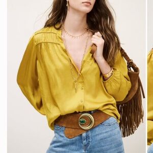 ba&sh Mustard Yellow Cessia Blouse